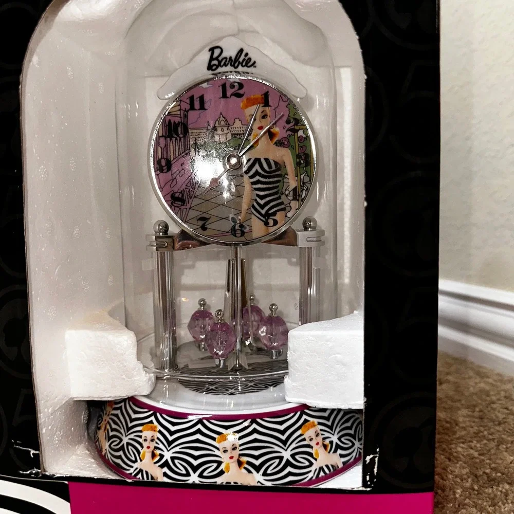 Barbie 50th Anniversary Anniversary Clock 1959 Swimsuit Zebra Print Mattel 2009